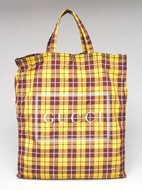 Gucci Yellow/Burgundy Nylon Medium Check Montecarlo Tote Bag